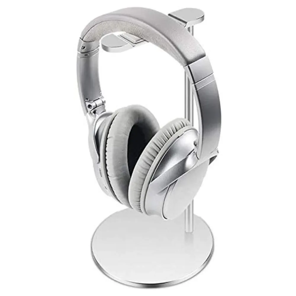 Headphone Stand Headset Holder Earphone Stand with Aluminum Supporting Bar Flexible Headrest ABS Solid Base for All Headphones Size (Round Sliver Padded)