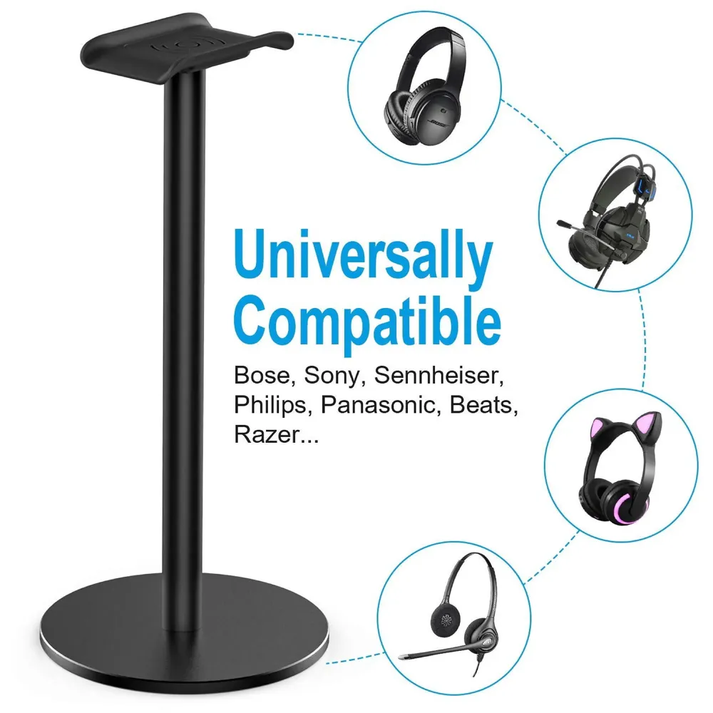 Headphone Stand Headset Holder Earphone Stand with Aluminum Supporting Bar Flexible Headrest ABS Solid Base for All Headphones Size (Round black) - 3