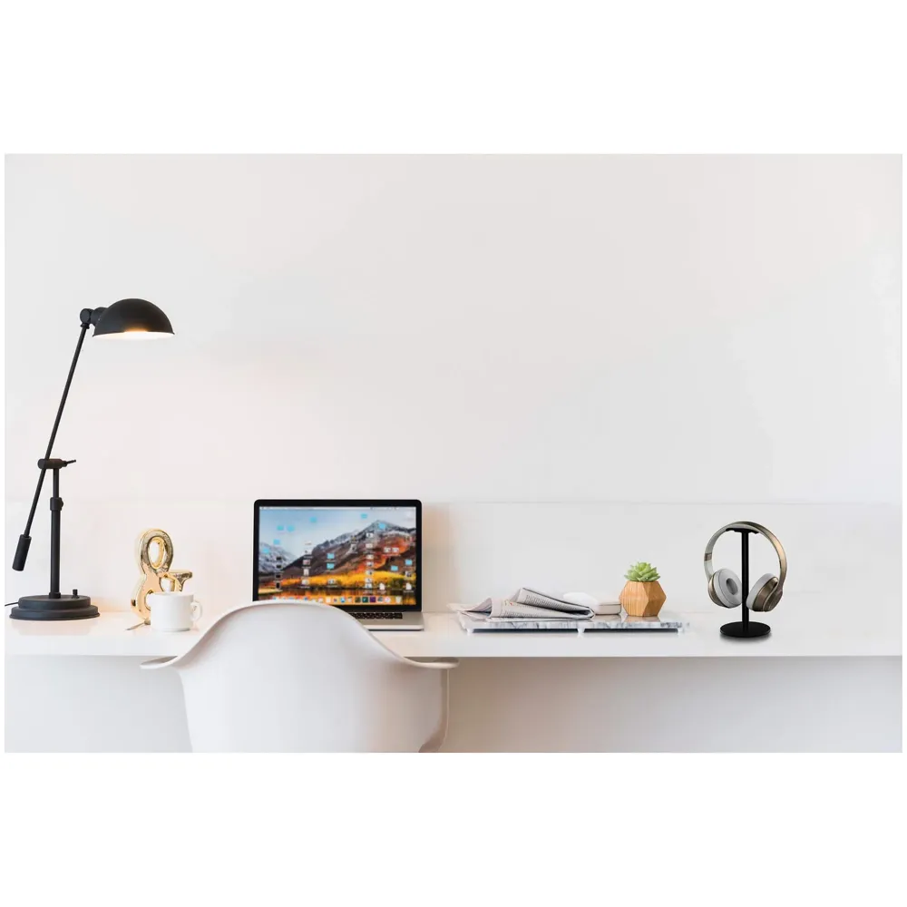 Headphone Stand Headset Holder Earphone Stand with Aluminum Supporting Bar Flexible Headrest ABS Solid Base for All Headphones Size (Round black) - 4