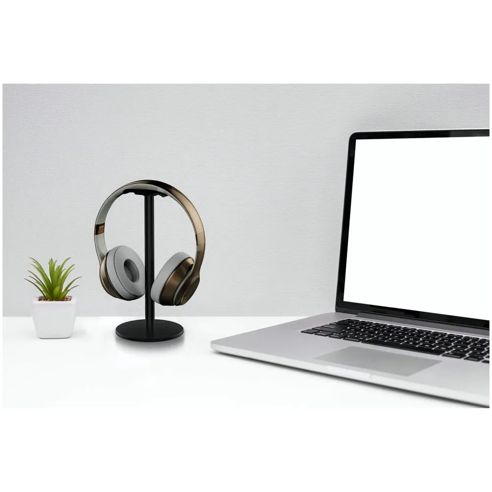 Headphone Stand Headset Holder Earphone Stand with Aluminum Supporting Bar Flexible Headrest ABS Solid Base for All Headphones Size (Round black) - 5