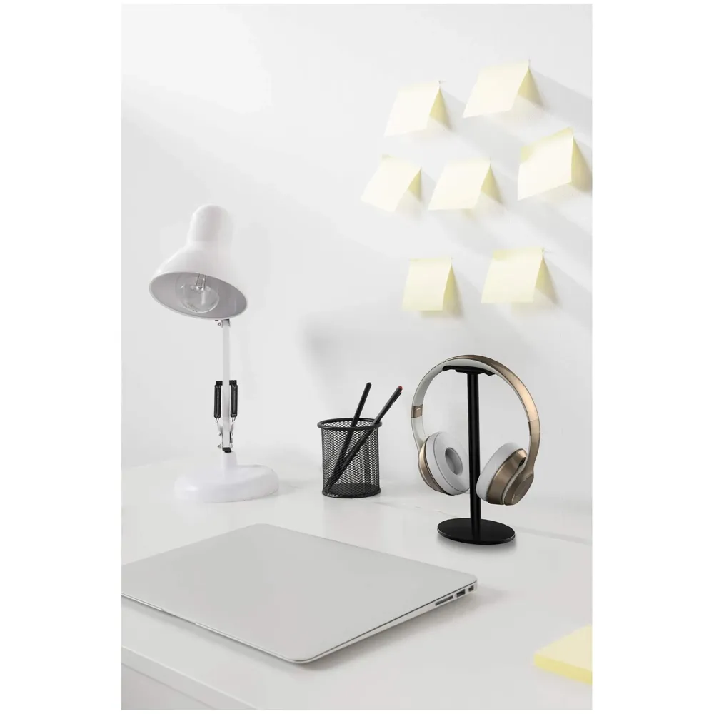 Headphone Stand Headset Holder Earphone Stand with Aluminum Supporting Bar Flexible Headrest ABS Solid Base for All Headphones Size (Round black) - 6