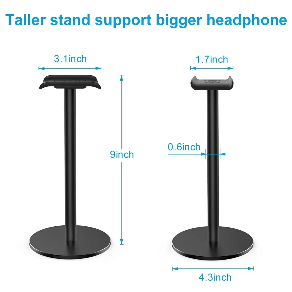 Headphone Stand Headset Holder Earphone Stand with Aluminum Supporting Bar Flexible Headrest ABS Solid Base for All Headphones Size (Round black) - 8
