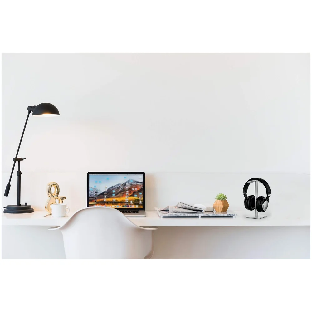 Headphones Stand Aluminium Bar Headrest ABS Base Square White