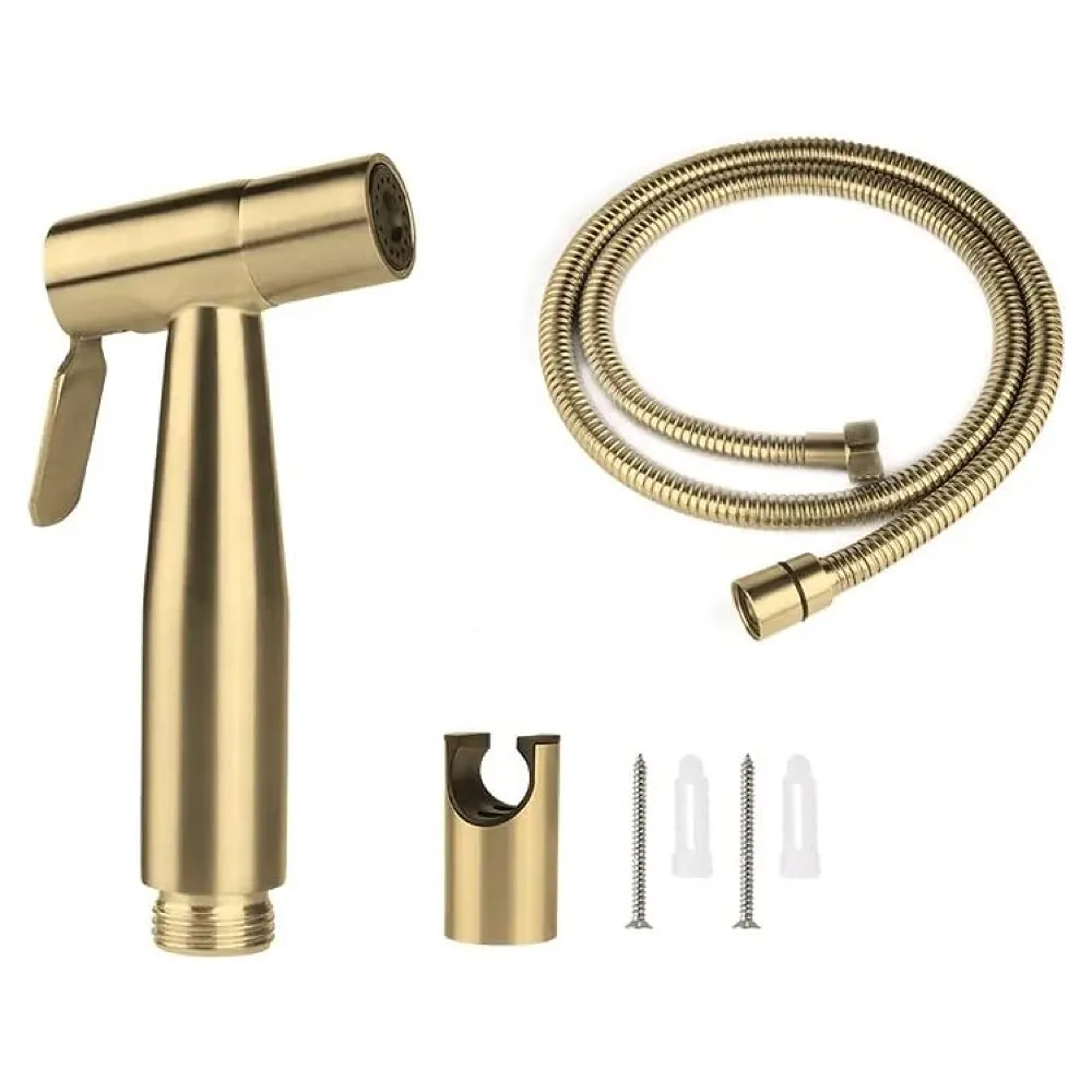 Brass Gold Health Faucet, Heavy Commode Shower, Bidget Golden Faucet with Metal 1.4 Meter Hose Bathroom Complete Set Jet Spray Premium