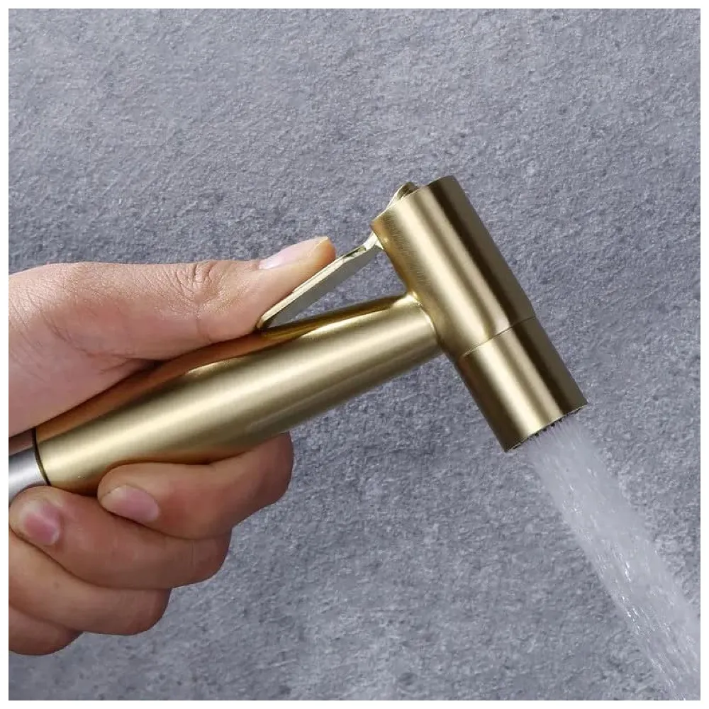 Brass Gold Health Faucet, Heavy Commode Shower, Bidget Golden Faucet with Metal 1.4 Meter Hose Bathroom Complete Set Jet Spray Premium