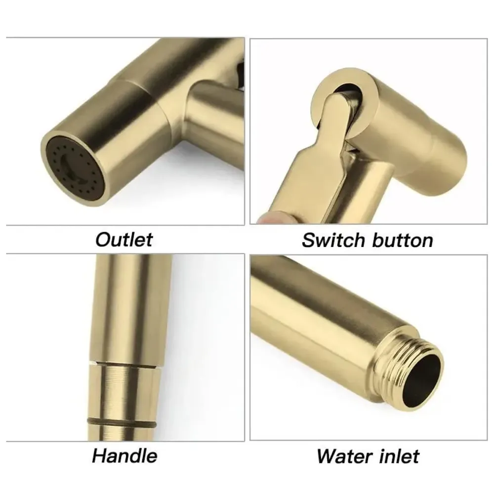 Brass Gold Health Faucet, Heavy Commode Shower, Bidget Golden Faucet with Metal 1.4 Meter Hose Bathroom Complete Set Jet Spray