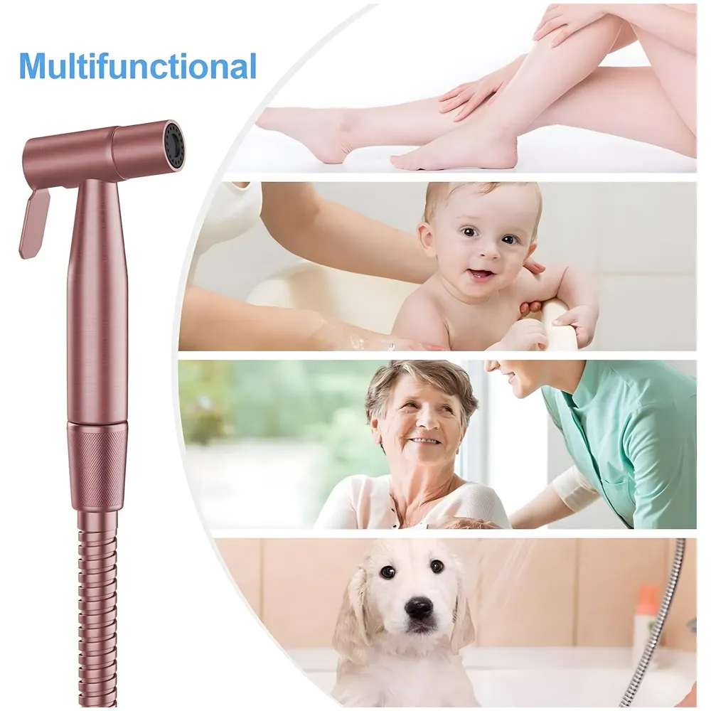 Rose Gold Commode Shower, Health Faucet, Bidget Faucet with Hose Bathroom Jet Spray Brass