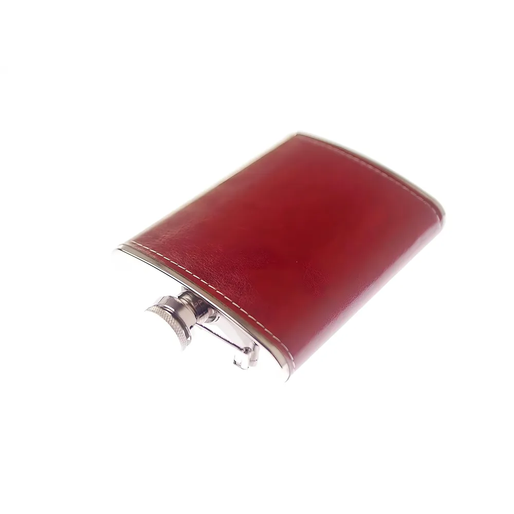 Stainless Steel Hip Flask with Faux Leather Cover – Leak-Proof Pocket Flask for Whiskey, Rum, Vodka, and Spirits – Ideal for Camping, Hiking, and Outdoor Activities 237 ML, Brown