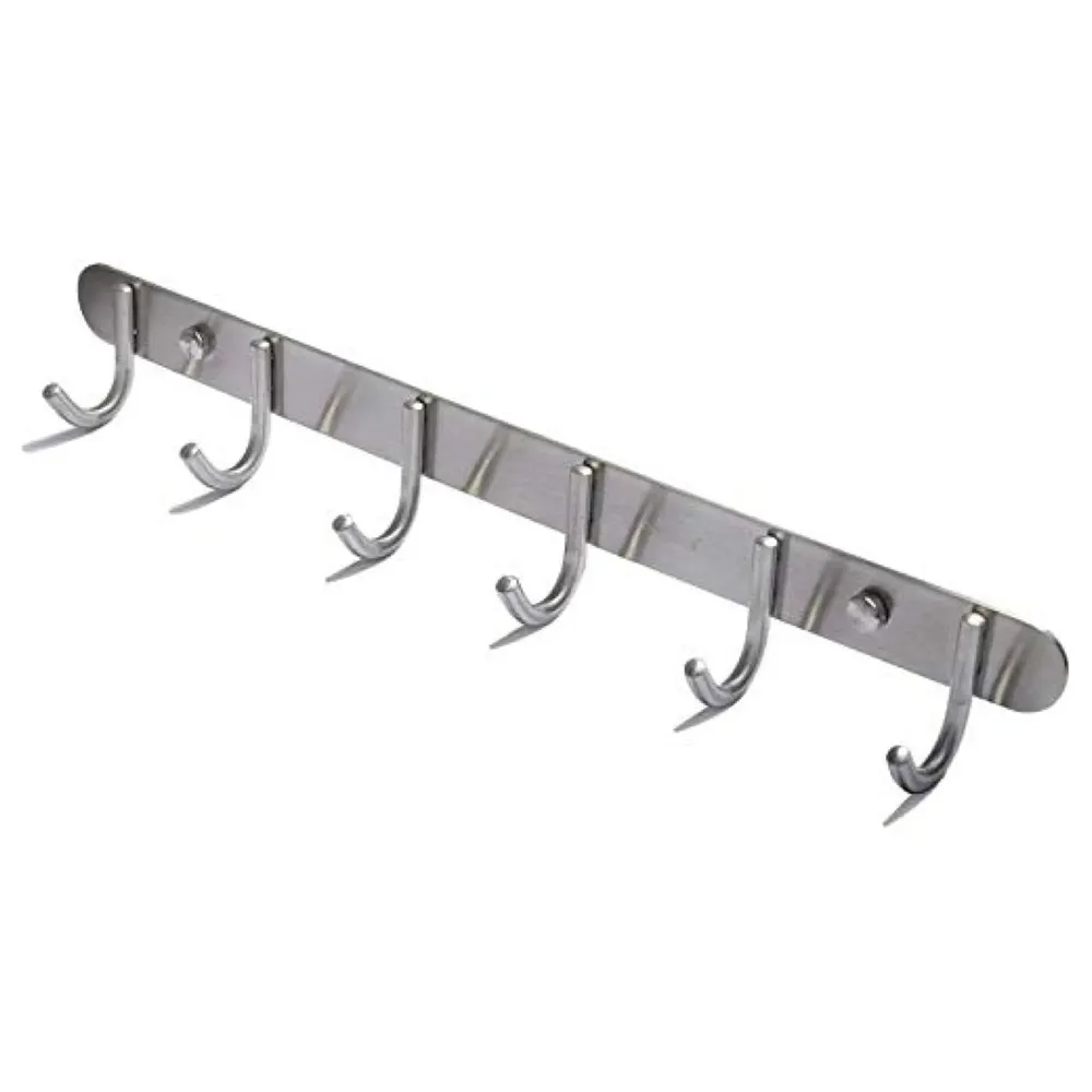 Hook Rack Wall Mounted, Heavy Duty Hook Rail with 6 Round Hooks, 6 - Pronged Hook Rail (Steel Pack of 1)