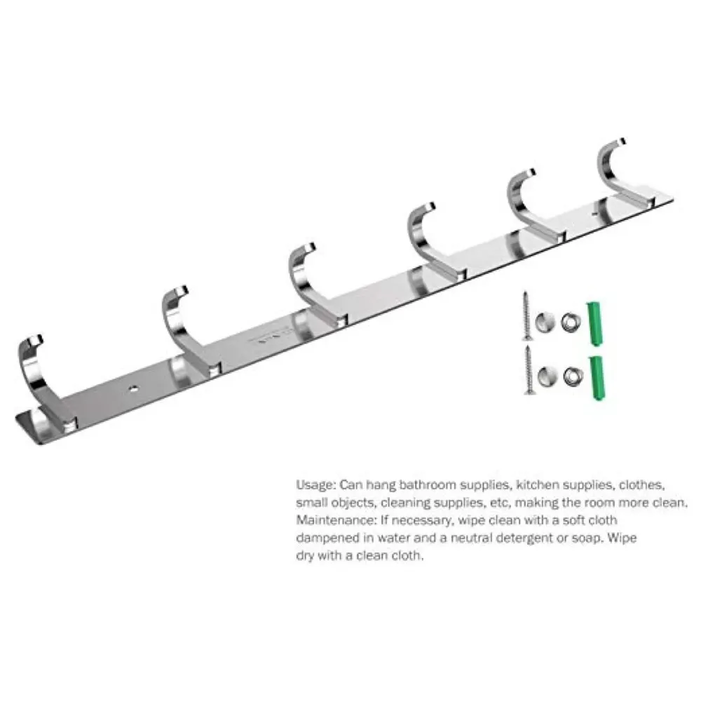 Hook Rack Wall Mounted, Heavy Duty Hook Rail with 6 Round Hooks, 6 - Pronged Hook Rail (Steel Pack of 1) - 4