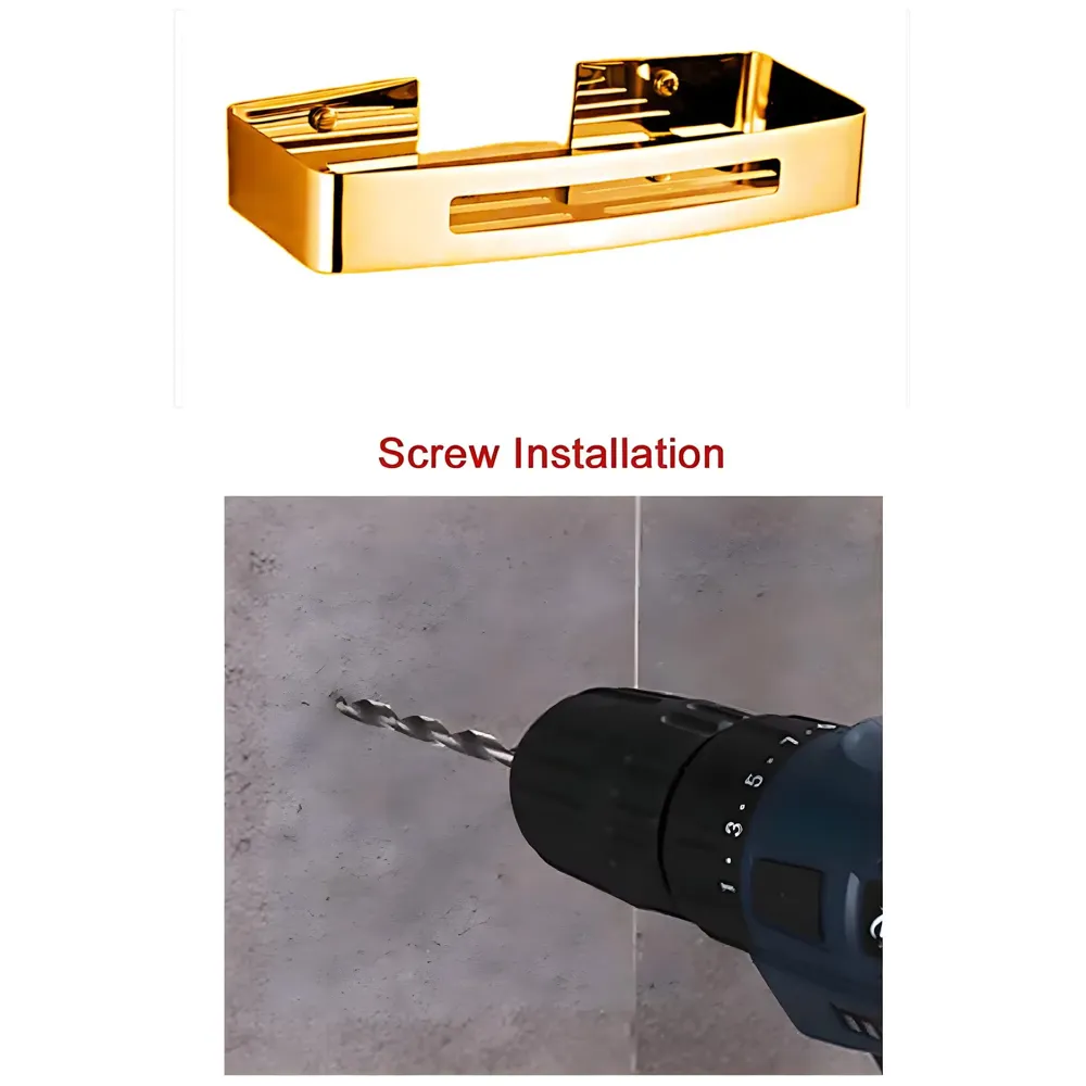 AQUAKART Gold Wall Mount Bathroom Shelf Shower Caddy Wall Shelf Holder Anti Rust, Installation Kit Included Golden Colour 1 PC - 2