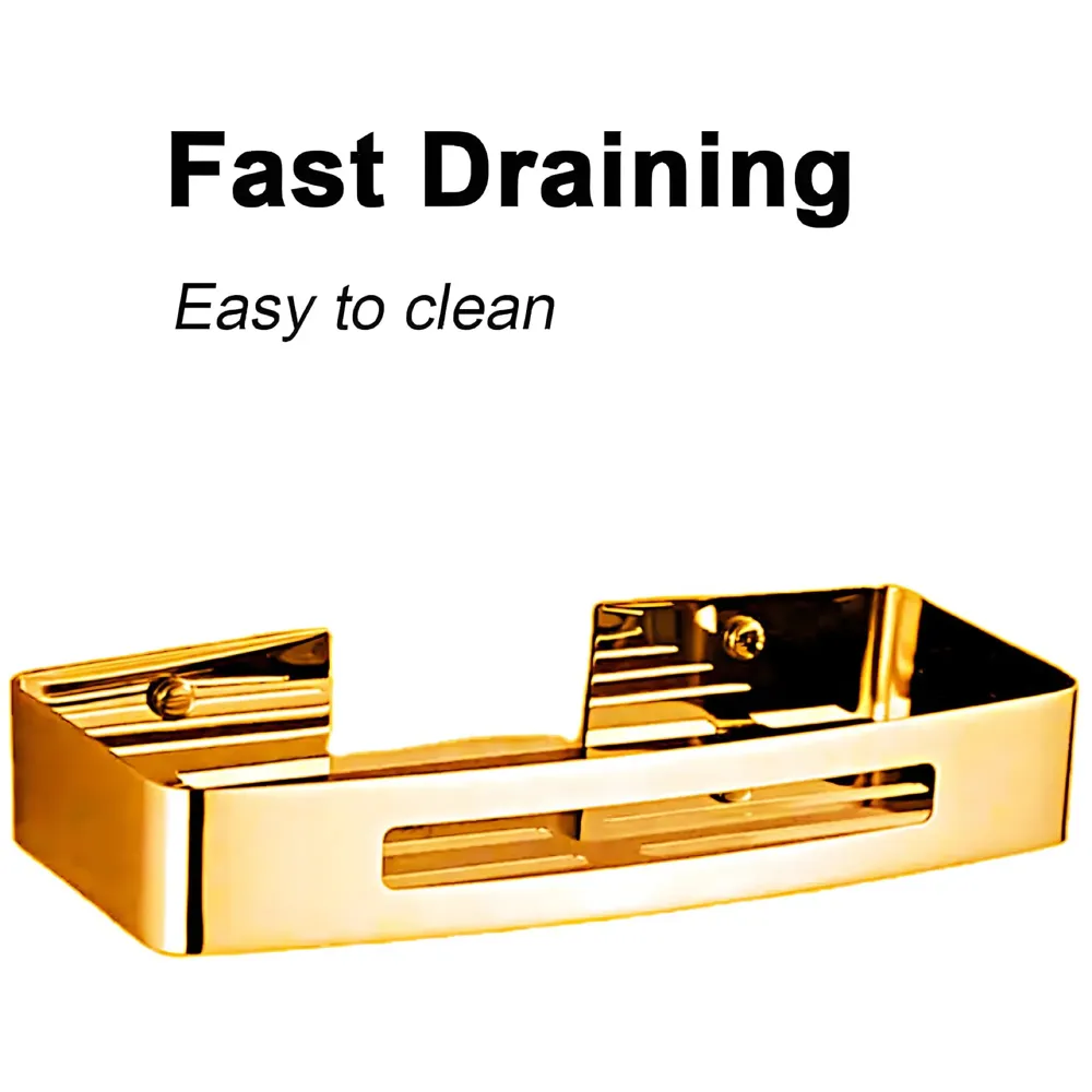 AQUAKART Gold Wall Mount Bathroom Shelf Shower Caddy Wall Shelf Holder Anti Rust, Installation Kit Included Golden Colour 1 PC - 3