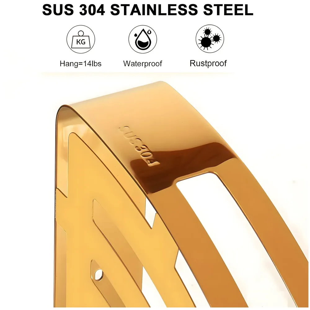 AQUAKART Gold Wall Mount Bathroom Shelf Shower Caddy Wall Shelf Holder Anti Rust, Installation Kit Included Golden Colour 1 PC - 4