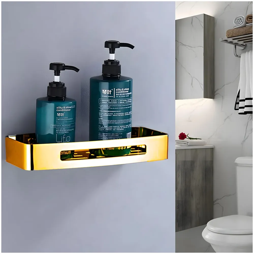 AQUAKART Gold Wall Mount Bathroom Shelf Shower Caddy Wall Shelf Holder Anti Rust, Installation Kit Included Golden Colour 1 PC - 7