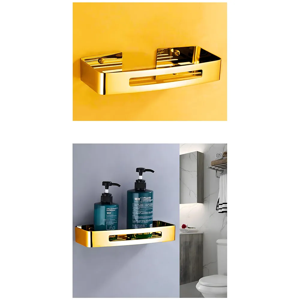 Gold Bathroom Shelf Wall Mount Shower Caddy Anti Rust 1 Pc Golden
