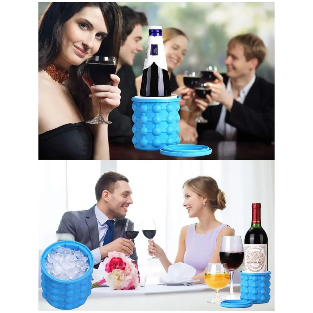 Large 2 in 1 Silicone Ice Bucket and Mould with Lid Maker (5.5 x 5 Inch, Blue) - 6