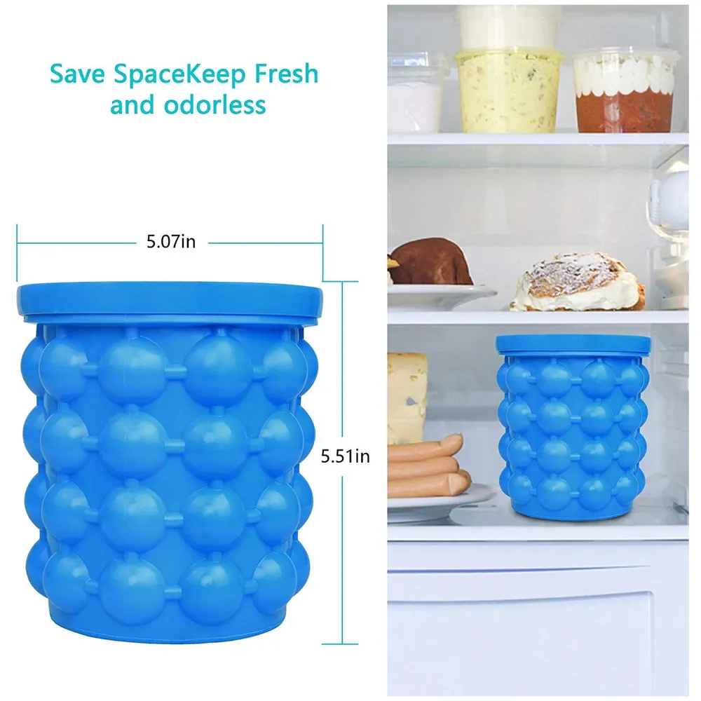 Large 2 in 1 Silicone Ice Bucket and Mould with Lid Maker (5.5 x 5 Inch, Blue) - 7