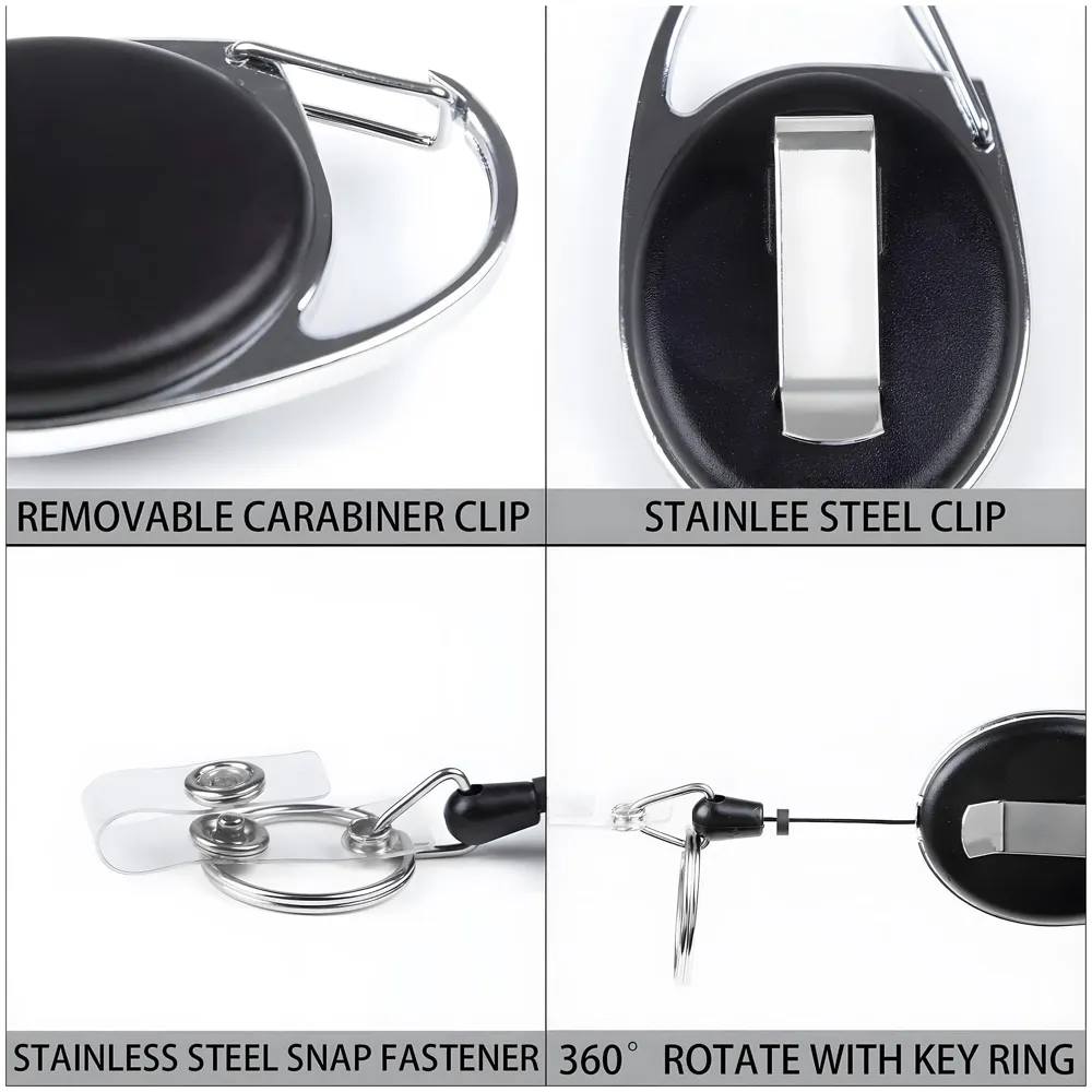 3 in 1 Id Card Holder Badge Holder with Lanyard and Retractable Wire Reel Carabiner for Company Corporate Hospitals Doctors Proximity Key Card Holder Visitors Pass - 7