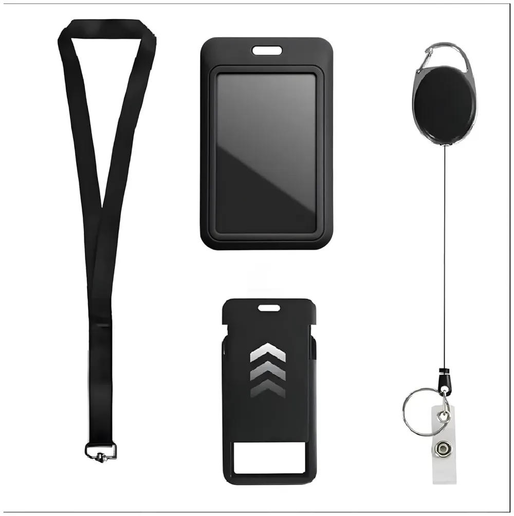 3 in 1 Id Card Holder Badge Holder with Lanyard and Retractable Wire Reel Carabiner for Company Corporate Hospitals Doctors Proximity Key Card Holder