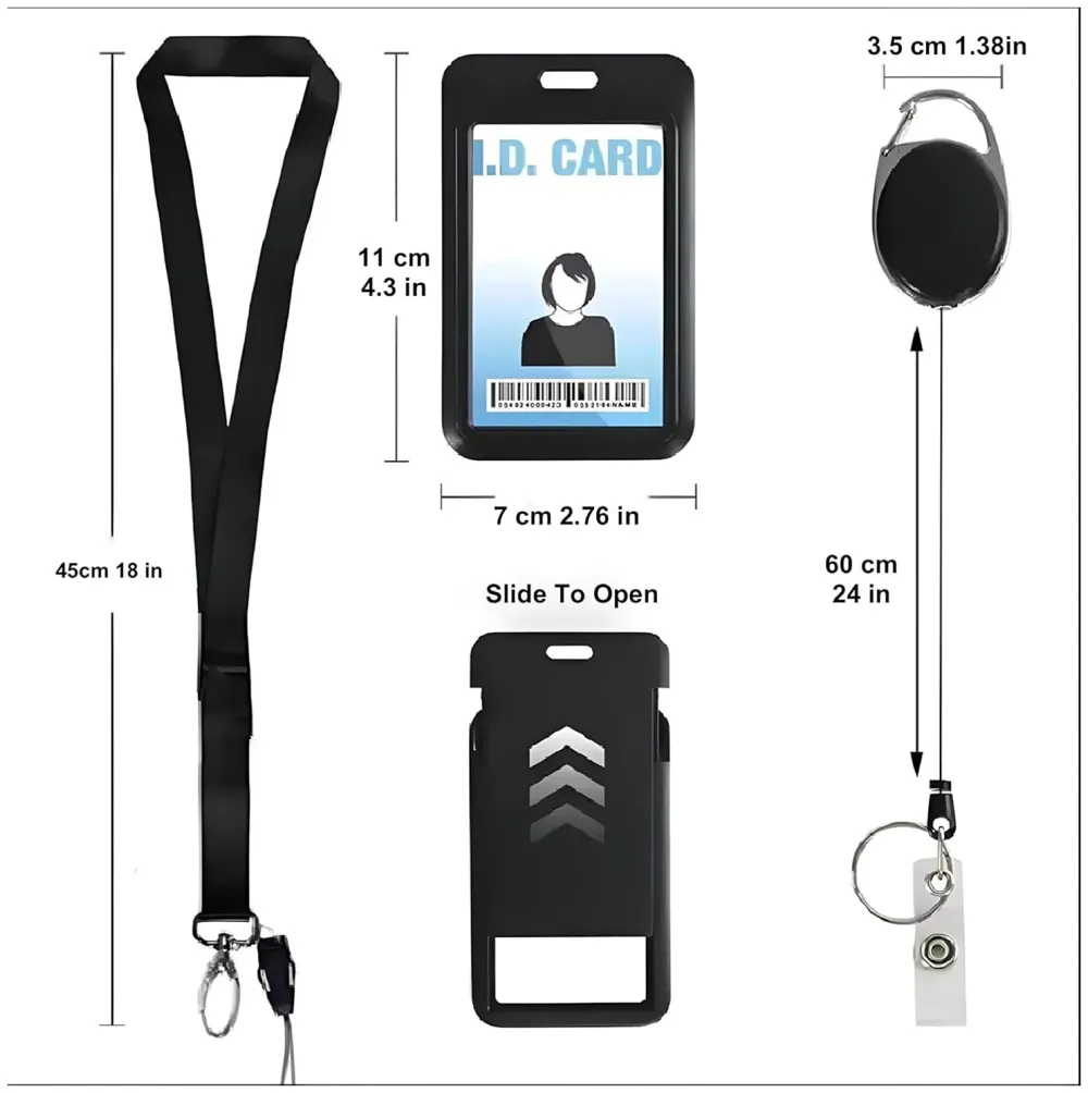 3 in 1 Id Card Holder Badge Holder with Lanyard and Retractable Wire Reel Carabiner for Company Corporate Hospitals Doctors Proximity Key Card Holder