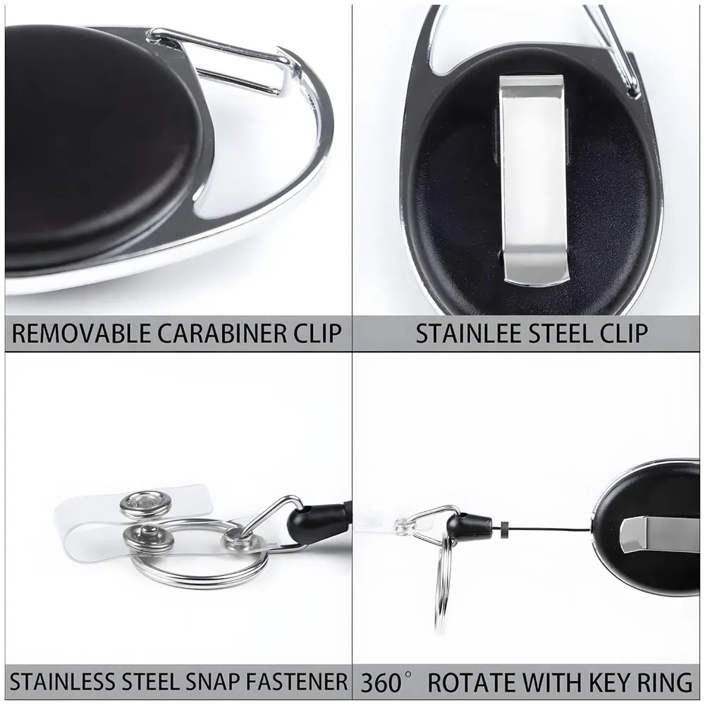 3 in 1 Id Card Holder Badge Holder with Lanyard and Retractable Wire Reel Carabiner for Company Corporate Hospitals Doctors Proximity Key Card Holder