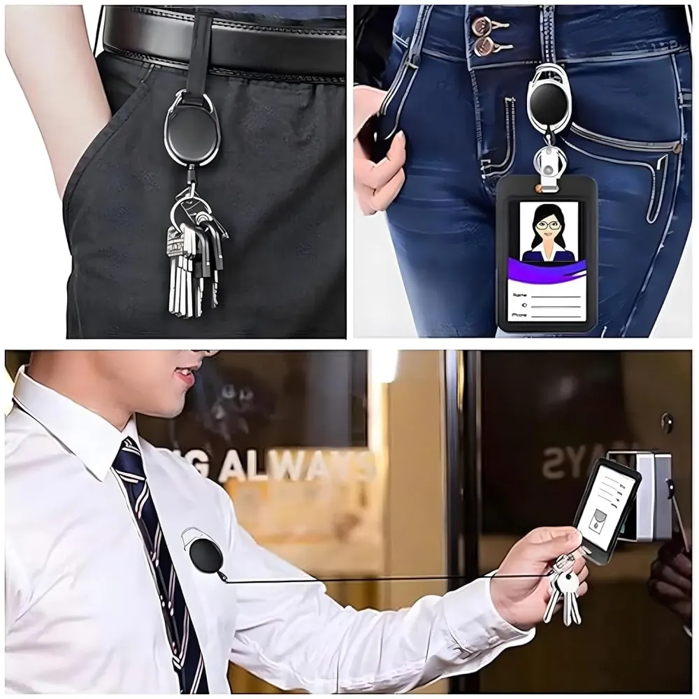 3 in 1 Id Card Holder Badge Holder with Lanyard and Retractable Wire Reel Carabiner for Company Corporate Hospitals Doctors Proximity Key Card Holder