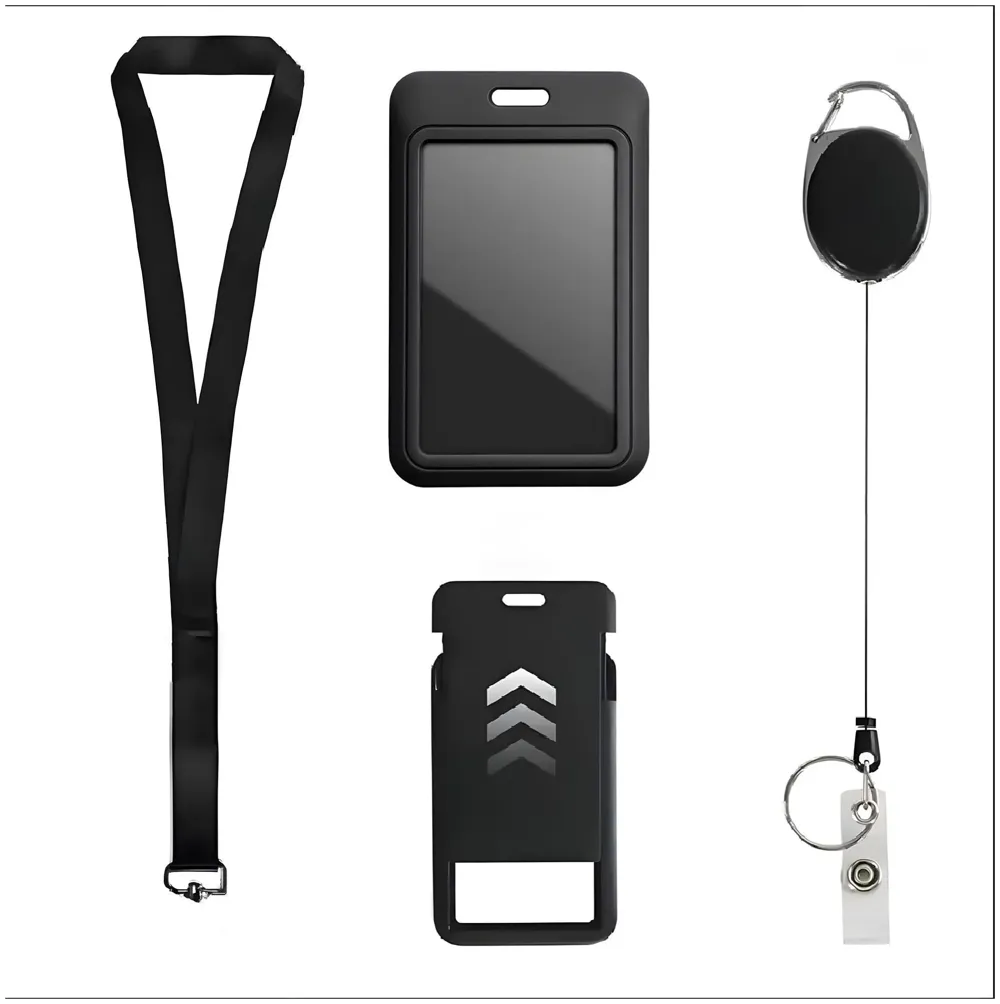 3 in 1 Id Card Holder Badge Holder with Lanyard and Retractable Wire Reel Carabiner for Company Corporate Hospitals Doctors Proximity Key Card Holder Visitors Pass