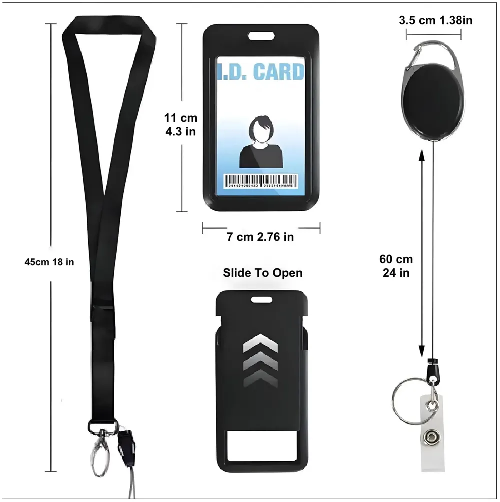 3 in 1 Id Card Holder Badge Holder with Lanyard and Retractable Wire Reel Carabiner for Company Corporate Hospitals Doctors Proximity Key Card Holder Visitors Pass