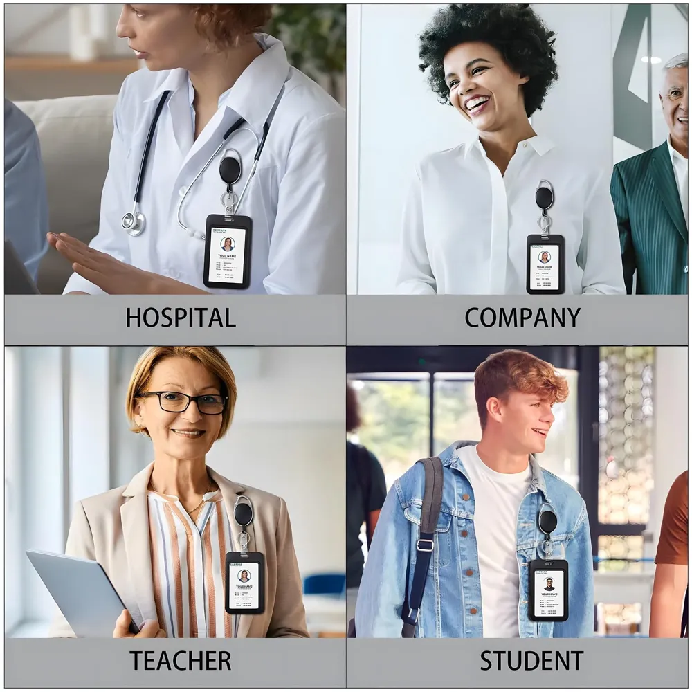 3 in 1 Id Card Holder Badge Holder with Lanyard and Retractable Wire Reel Carabiner for Company Corporate Hospitals Doctors Proximity Key Card Holder Visitors Pass