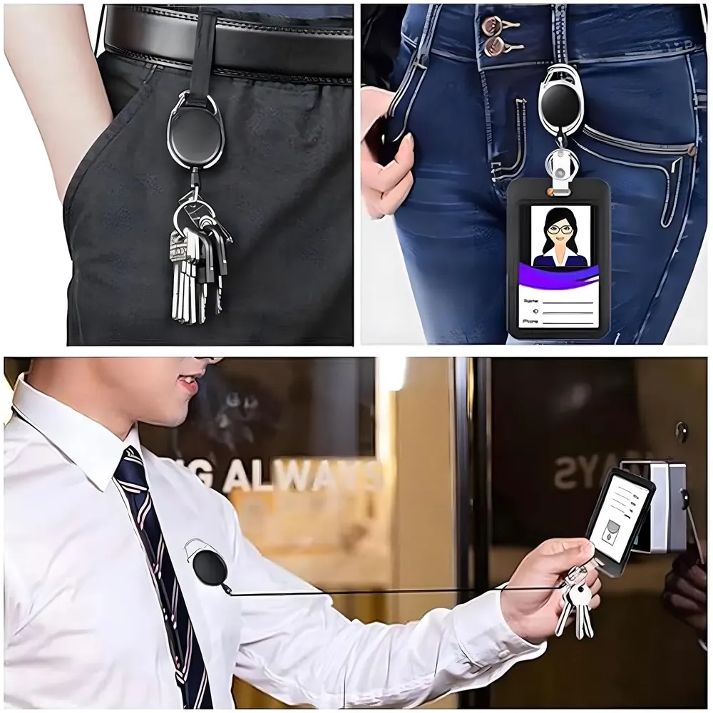 3 in 1 Id Card Holder Badge Holder with Lanyard and Retractable Wire Reel Carabiner for Company Corporate Hospitals Doctors Proximity Key Card Holder Visitors Pass