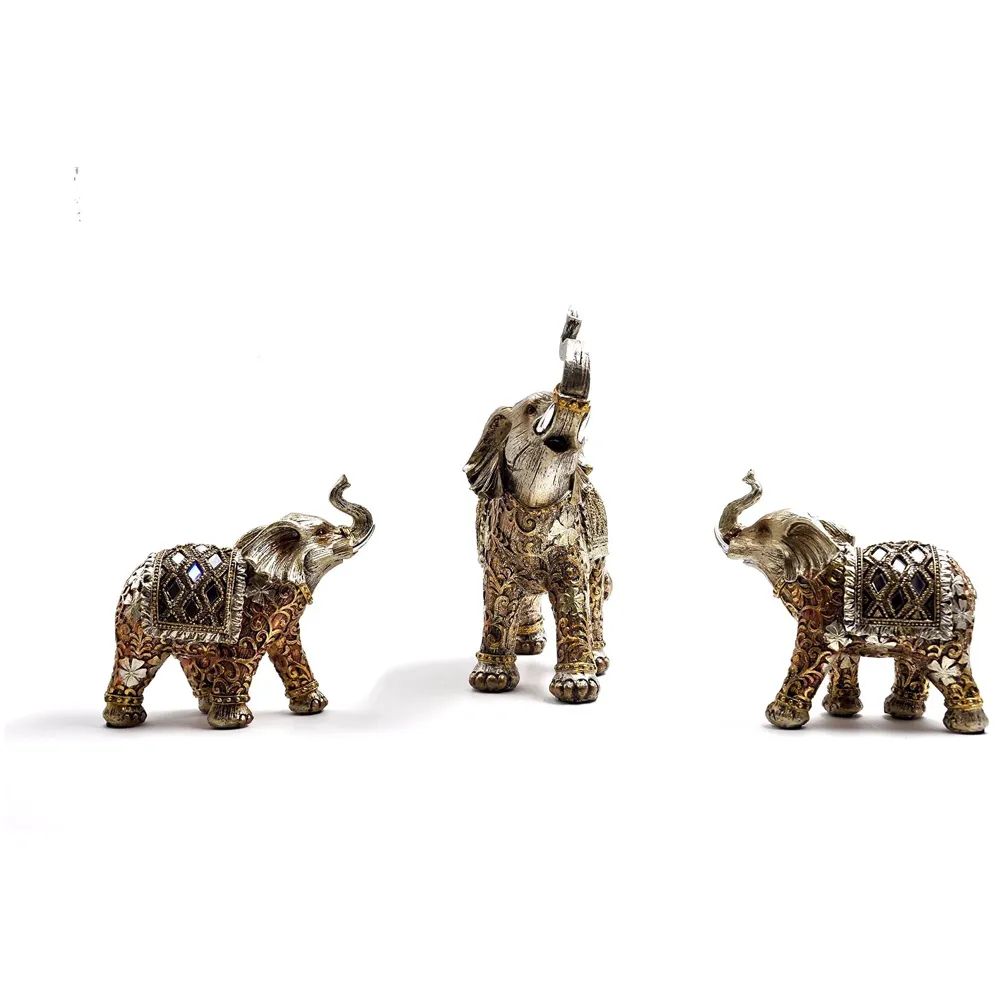 3 Elephants Showpiece ~ in Stone for Blessing, Health, Happiness and Stability at Home & Office, Handcrafted with Antique Look
