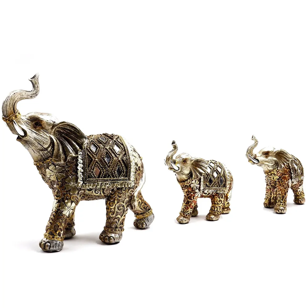 3 Elephants Showpiece ~ in Stone for Blessing, Health, Happiness and Stability at Home & Office, Handcrafted with Antique Look - 3