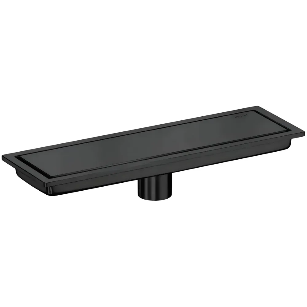 Black 12 x 4 Inches Tile Insert Floor Drain, 304 Stainless Steel Shower Channel, Waste Water Concealed Cockroach Trap 30 Cm (Center Hole)