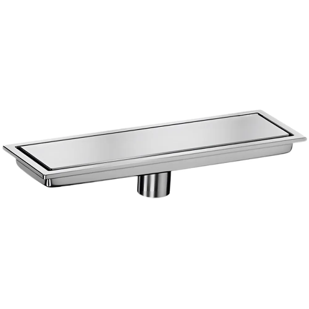 Silver Drain 12 x 4 Inches Tile Insert Floor Drain, 304 Stainless Steel Shower Drain Channel Waste Water Floor Drain for Concealed Tile Drain Channel Cockroach Trap 30 x 10 Cm (Center Hole)