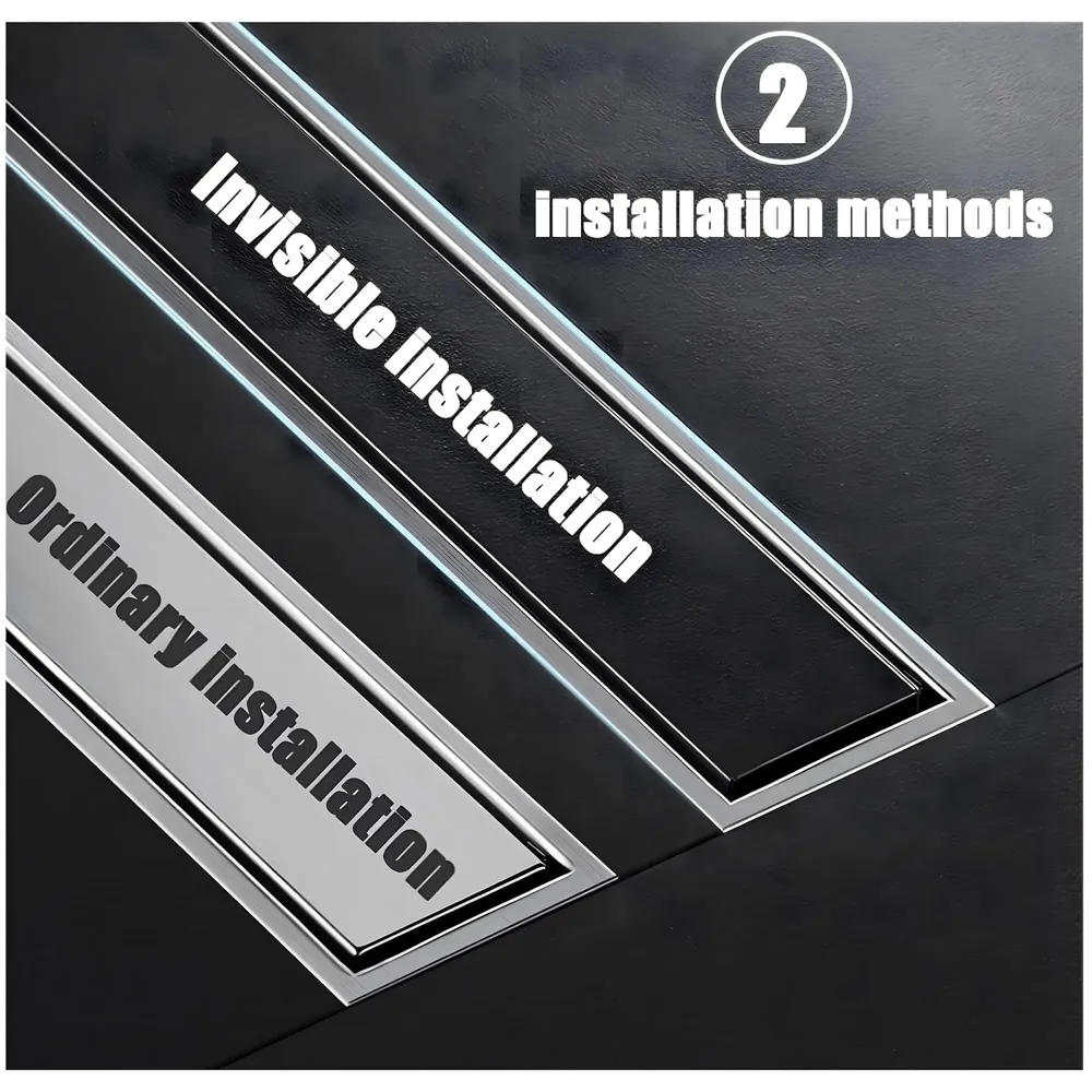 Silver Drain 12 x 4 Inches Tile Insert Floor Drain, 304 Stainless Steel Shower Drain Channel Waste Water Floor Drain for Concealed Tile Drain Channel Cockroach Trap 30 x 10 Cm (Center Hole)