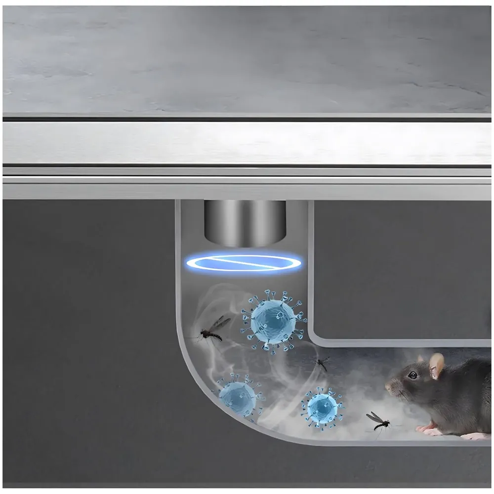 Silver Drain 12 x 4 Inches Tile Insert Floor Drain, 304 Stainless Steel Shower Drain Channel Waste Water Floor Drain for Concealed Tile Drain Channel Cockroach Trap 30 x 10 Cm (Center Hole)