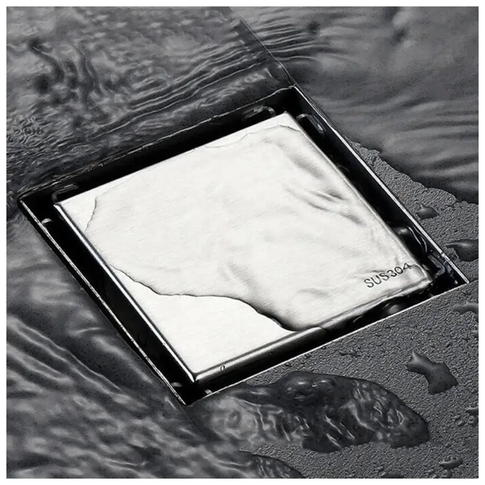 4 x 4 Inches Tile Insert Floor Drain, 304 Stainless Steel Invisible Shower Drain Channel Waste Water Floor Drain for Tile Channel with Stainless Steel Cockroach Trap