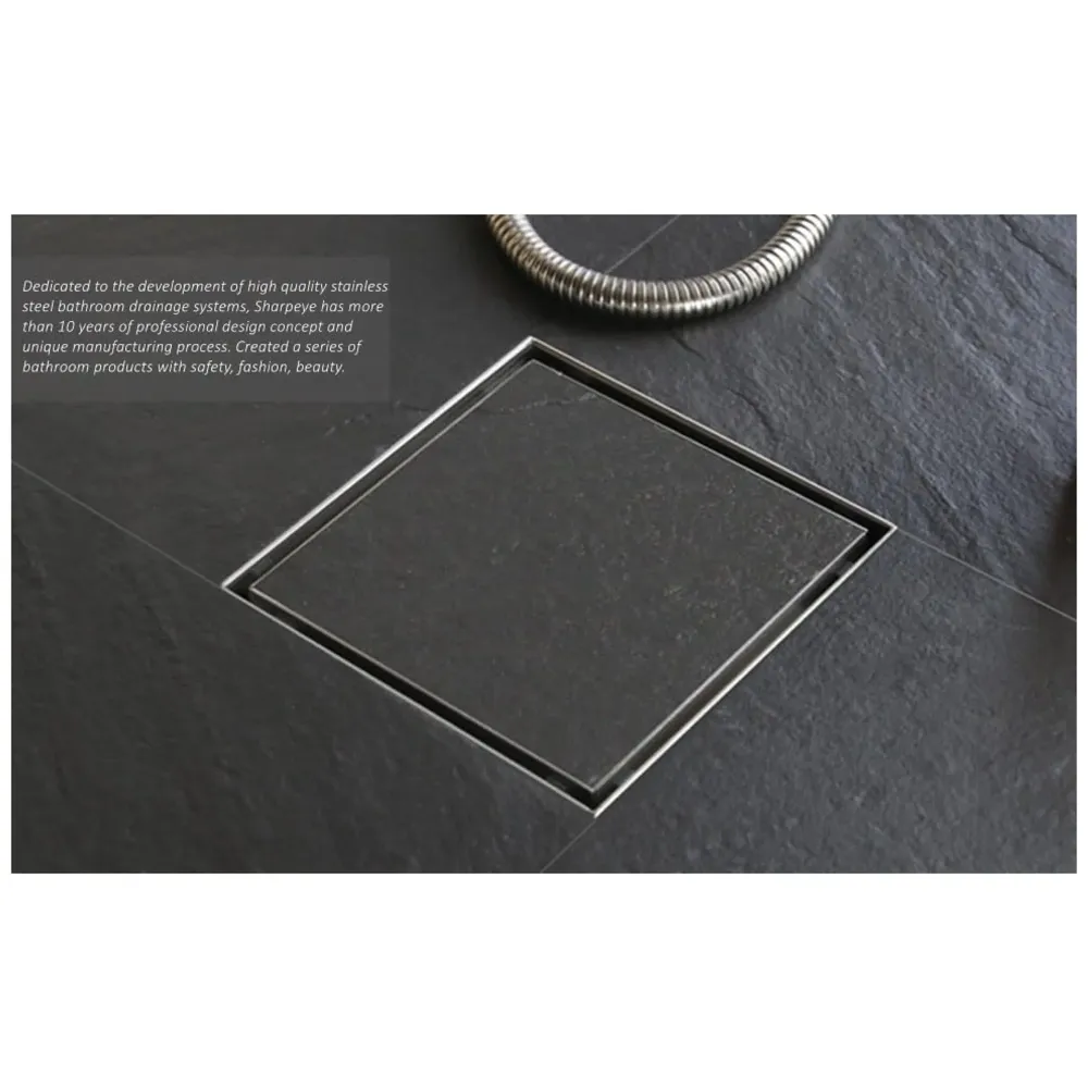 4 x 4 Inches Tile Insert Floor Drain, 304 Stainless Steel Invisible Shower Drain Channel Waste Water Floor Drain for Tile Channel with Stainless Steel Cockroach Trap