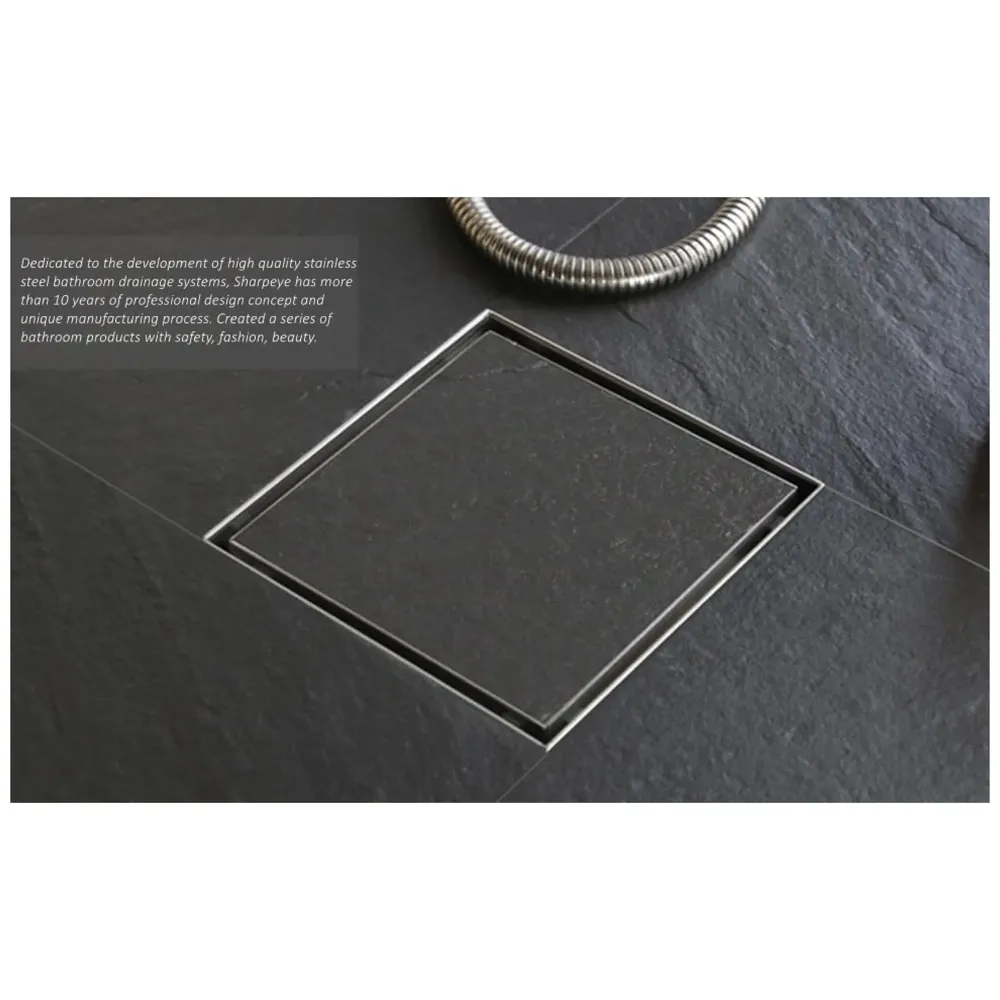 4 x 4 Inches Tile Insert Floor Drain, 304 Stainless Steel Invisible Shower Drain Channel Waste Water Floor Drain for Tile Channel with Stainless Steel Cockroach Trap