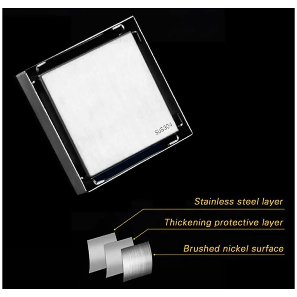 4 x 4 Inches Tile Insert Floor Drain, 304 Stainless Steel Invisible Shower Drain Channel Waste Water Floor Drain for Tile Channel with Stainless Steel Cockroach Trap