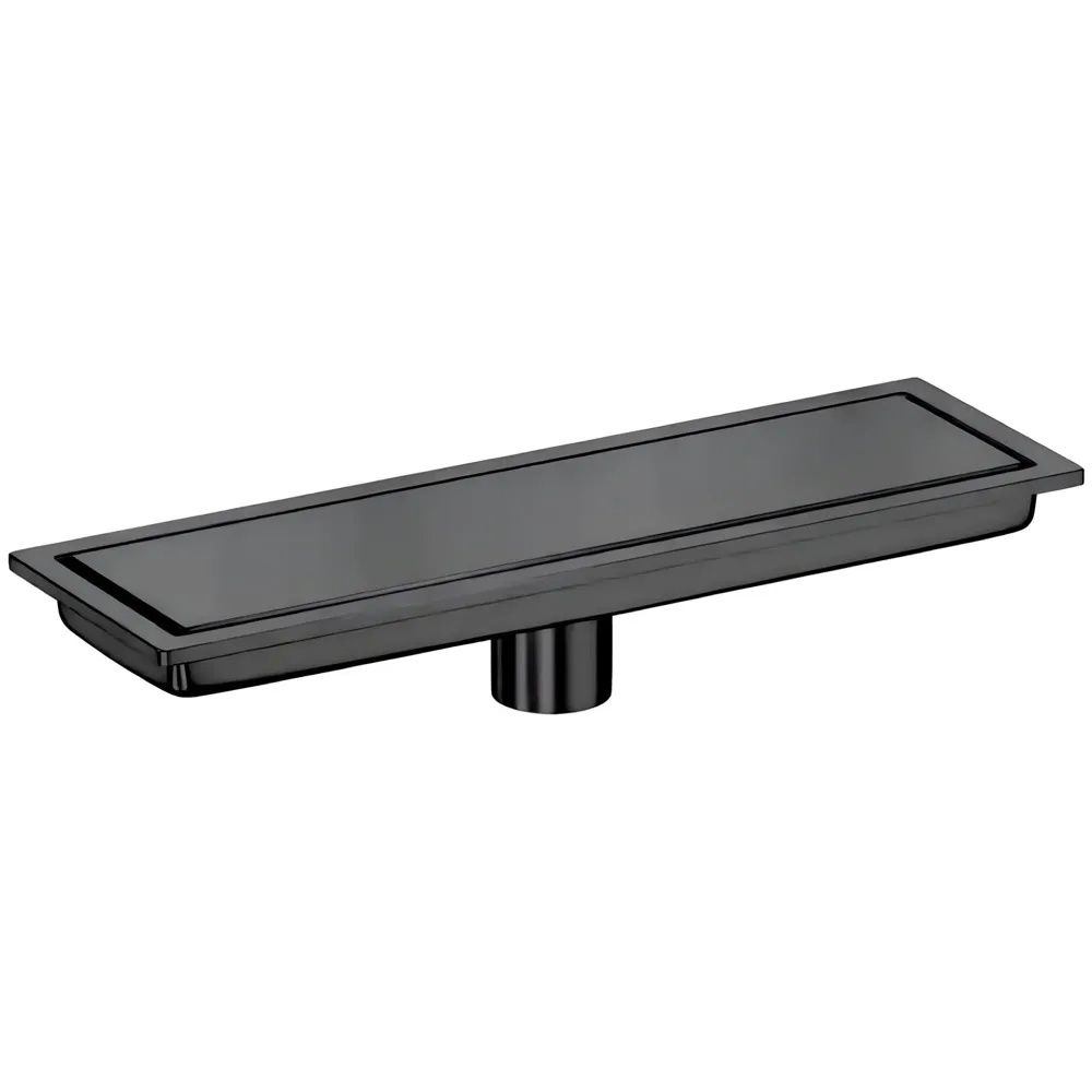 Black Floor Drain, 24 x 4 Inches, Stainless Steel, Brushed Finish, Tile Insert, Cockroach Trap, 60 Cm Center Hole