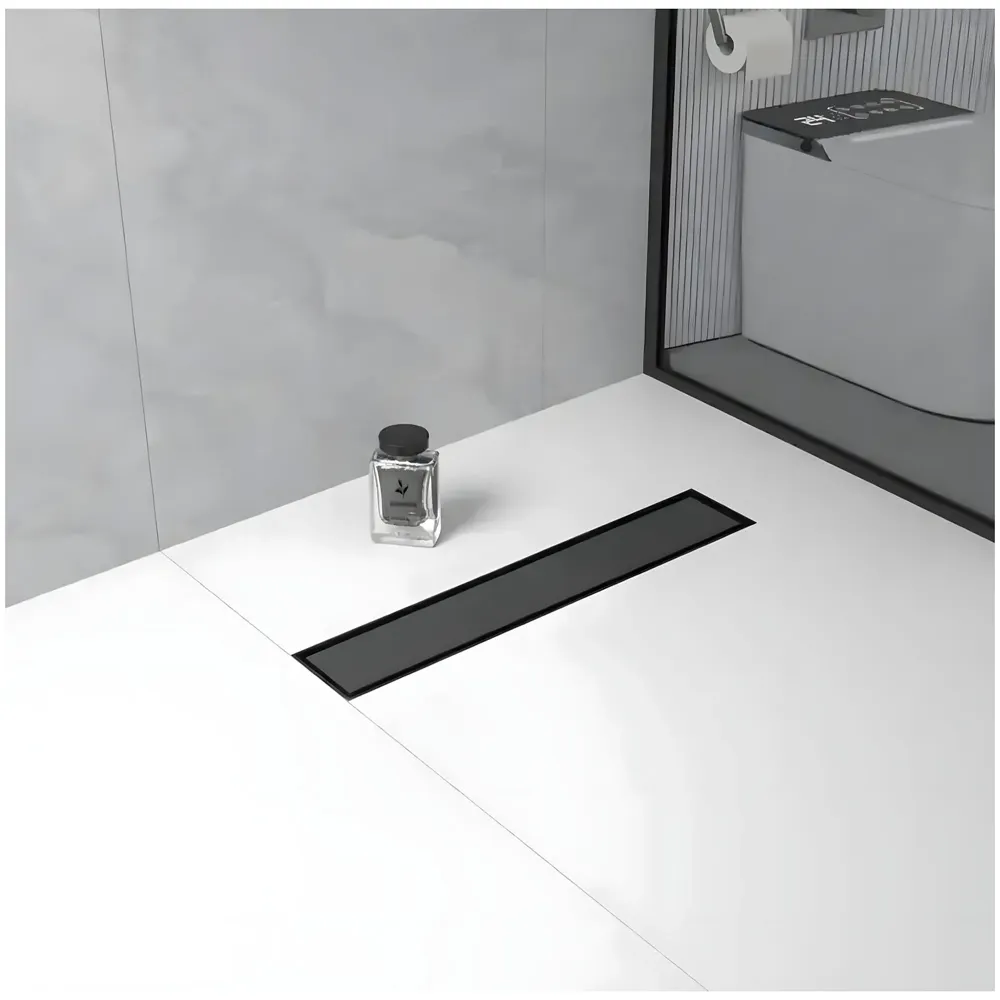 Black Floor Drain, 24 x 4 Inches, Stainless Steel, Brushed Finish, Tile Insert, Cockroach Trap, 60 Cm Center Hole - 6