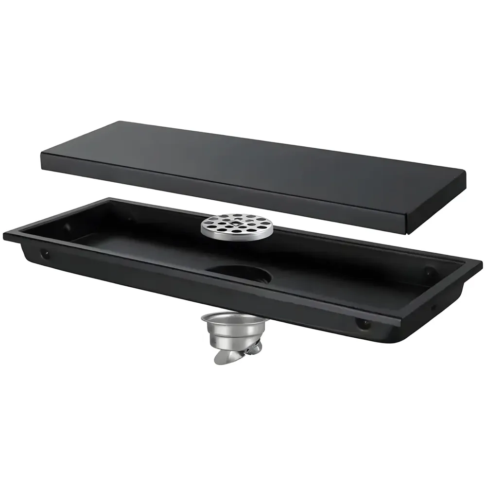 Black Floor Drain, 24 x 4 Inches, Stainless Steel, Brushed Finish, Tile Insert, Cockroach Trap, 60 Cm Center Hole - 9