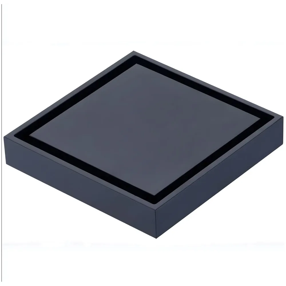 Black Floor Drain 4 x 4 Inches Tile Insert Floor Drain, SS, Invisible Shower Drain Channe Tile Drain Channel with Stainless Steel Cockroach Trap Concealed Matt Black
