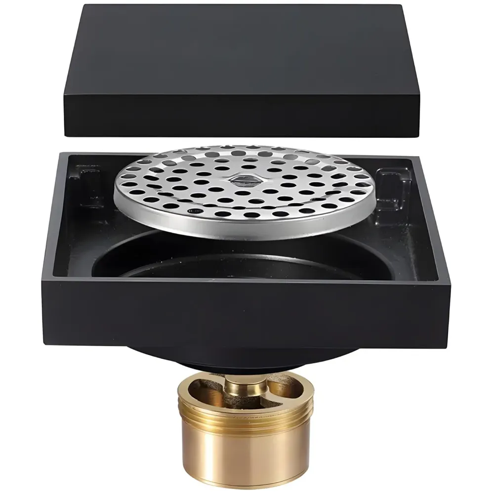 Black Floor Drain 4 x 4 Inches Tile Insert Floor Drain, SS, Invisible Shower Drain Channe Tile Drain Channel with Stainless Steel Cockroach Trap Concealed Matt Black