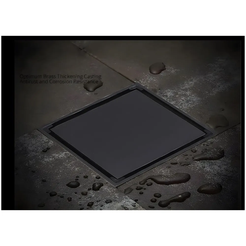 Black Floor Drain 4 x 4 Inches Tile Insert Floor Drain, SS, Invisible Shower Drain Channe Tile Drain Channel with Stainless Steel Cockroach Trap Concealed Matt Black