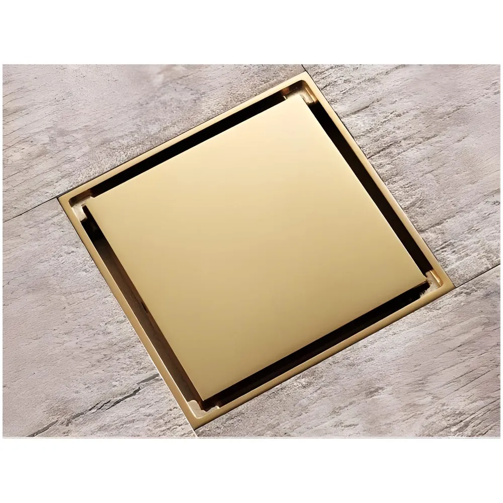 Gold Drain 4 x 4 Inches Tile Insert Floor Drain, 304 Stainless Steel Invisible Shower Drain Channel Waste Water Floor Drain for Tile Drain Channel with Stainless Steel Cockroach Trap