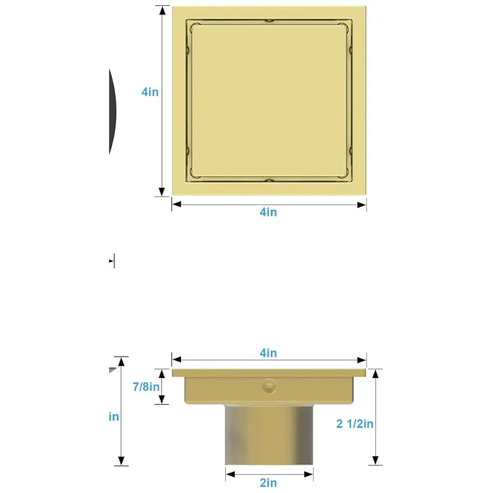 Gold Drain 4 x 4 Inches Tile Insert Floor Drain, 304 Stainless Steel Invisible Shower Drain Channel Waste Water Floor Drain for Tile Drain Channel with Stainless Steel Cockroach Trap