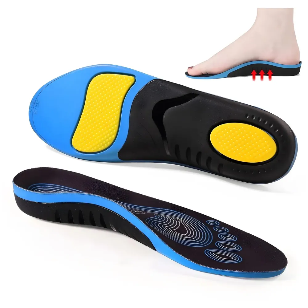 Insoles for Flat Feet Plantar Fasciitis for Men & Women – Arch Support Orthotic Gel Insoles with Shock Absorption, Achilles Tendonitis, Heel Spur & Foot Pain Relief – Blue & Black - 35- 38 Euro Size (39-42 Euro)