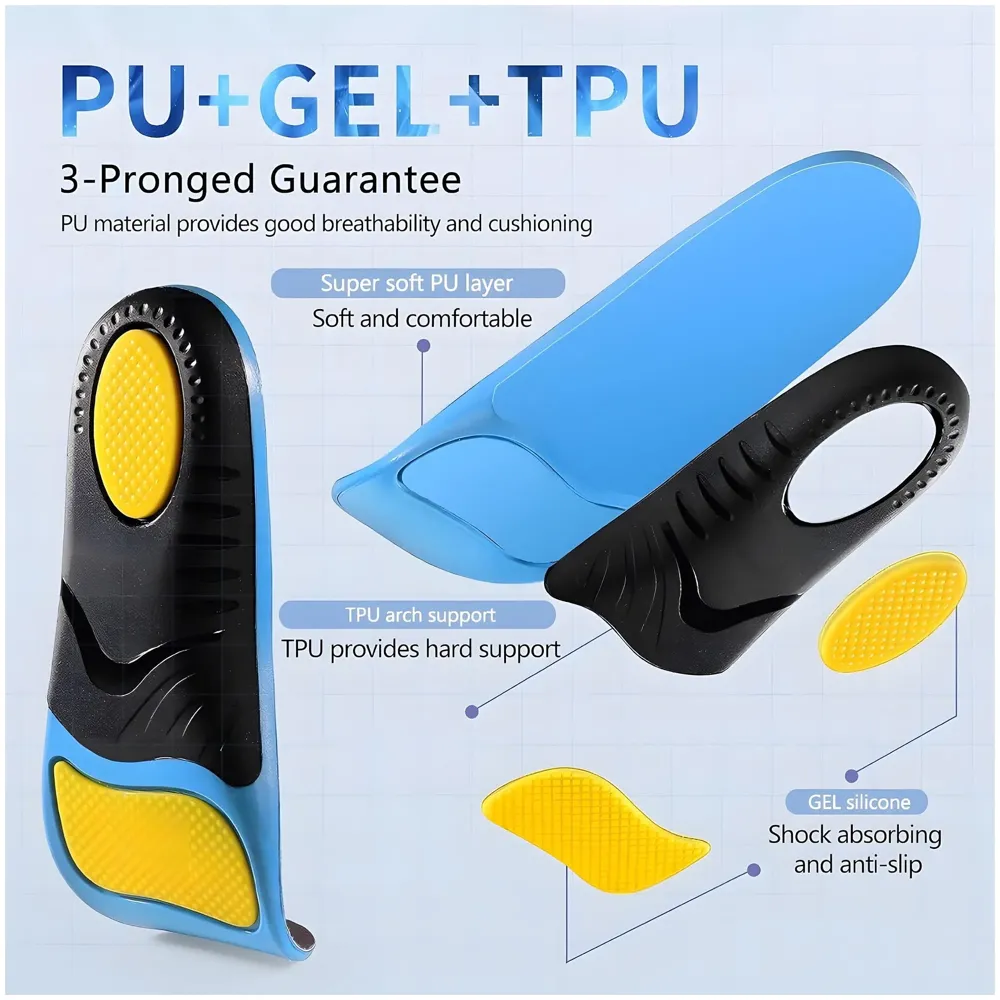 Insoles for Flat Feet Plantar Fasciitis for Men & Women – Arch Support Orthotic Gel Insoles with Shock Absorption, Achilles Tendonitis, Heel Spur & Foot Pain Relief – Blue & Black - 35- 38 Euro Size (43-46 Euro) - 2